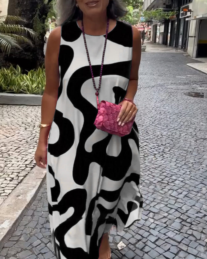 Christine | Maxi Summer Dress with Abstract Print and Round Neck