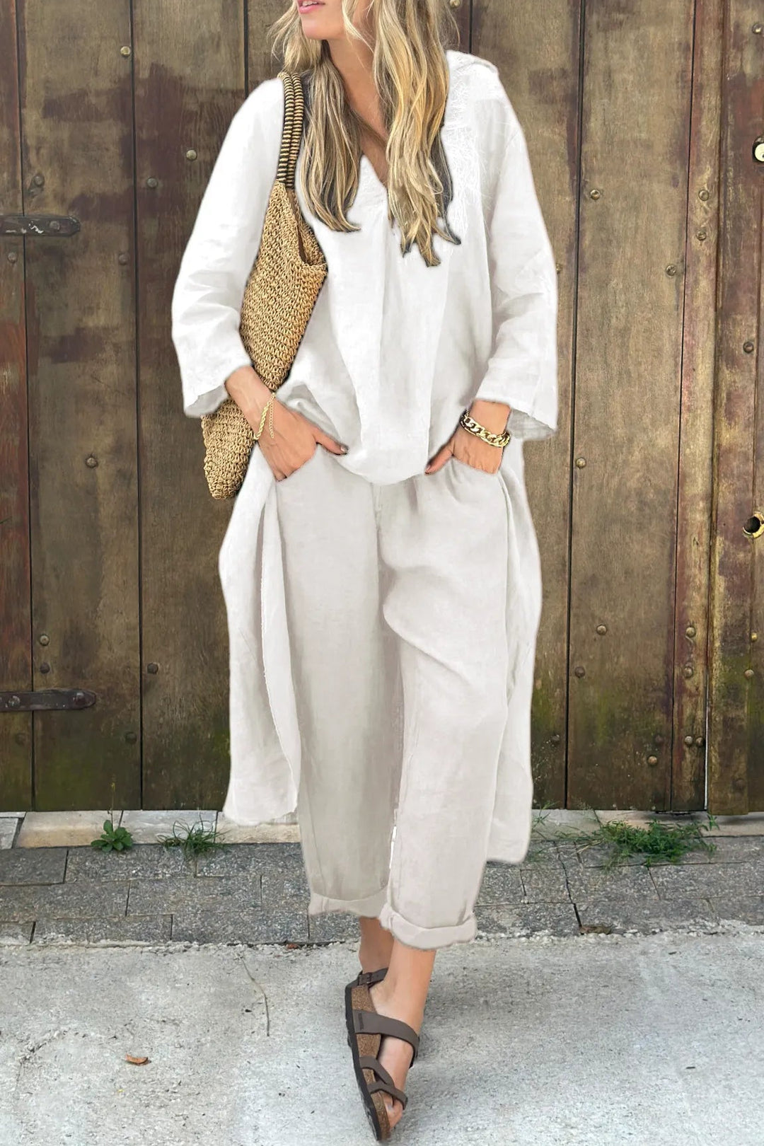 Nell | Co-ord Set with Wide Leg Trousers and V Neck Top