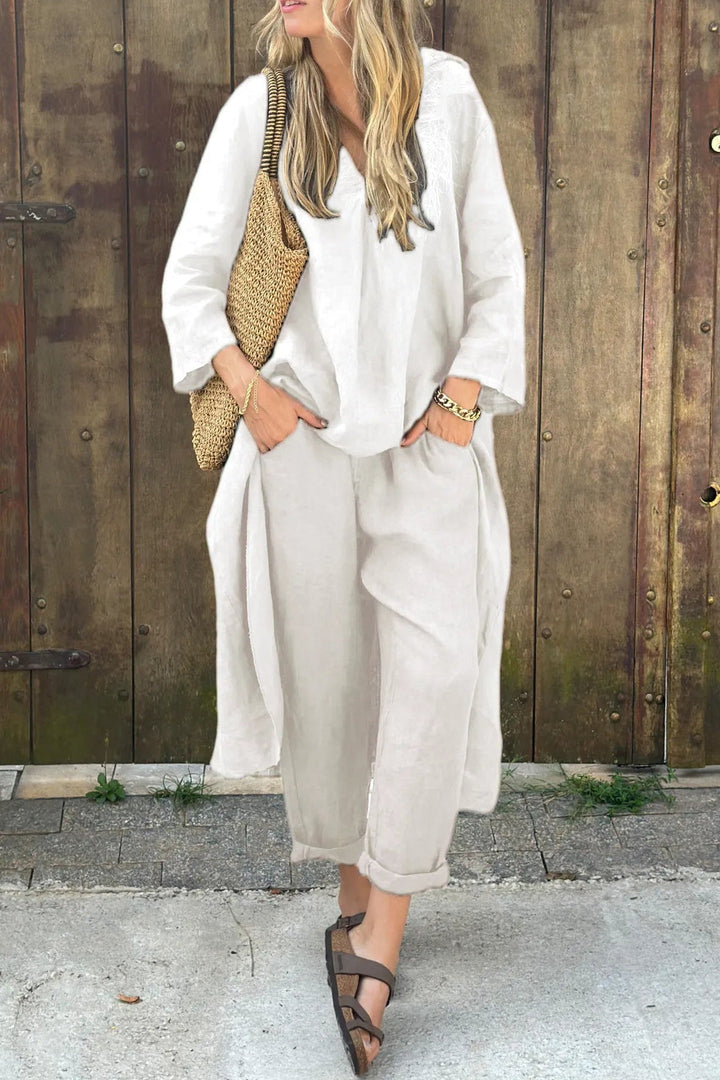 Nell | Co-ord Set with Wide Leg Trousers and V Neck Top