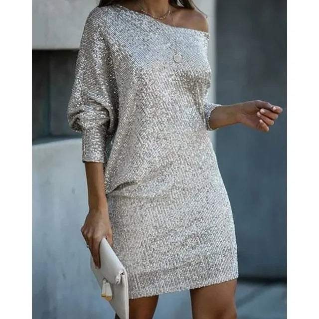 Aria | Mini Cocktail Dress with Sequins and One Shoulder