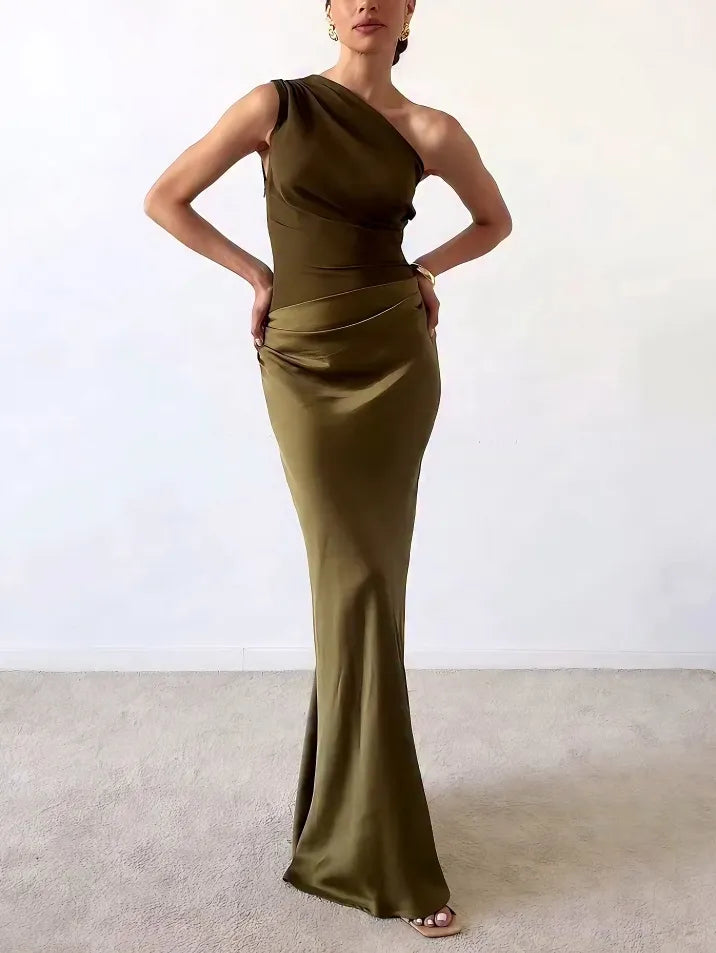 Sandra | Maxi Wedding Guest Dress with One Shoulder and Draped Bodice