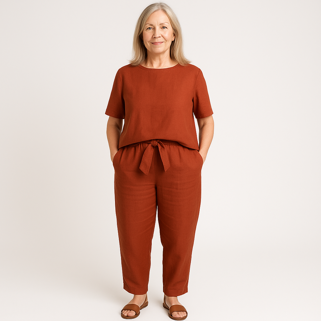 Nora | Co-ord Set with Tapered Trousers and Tie Waist Top