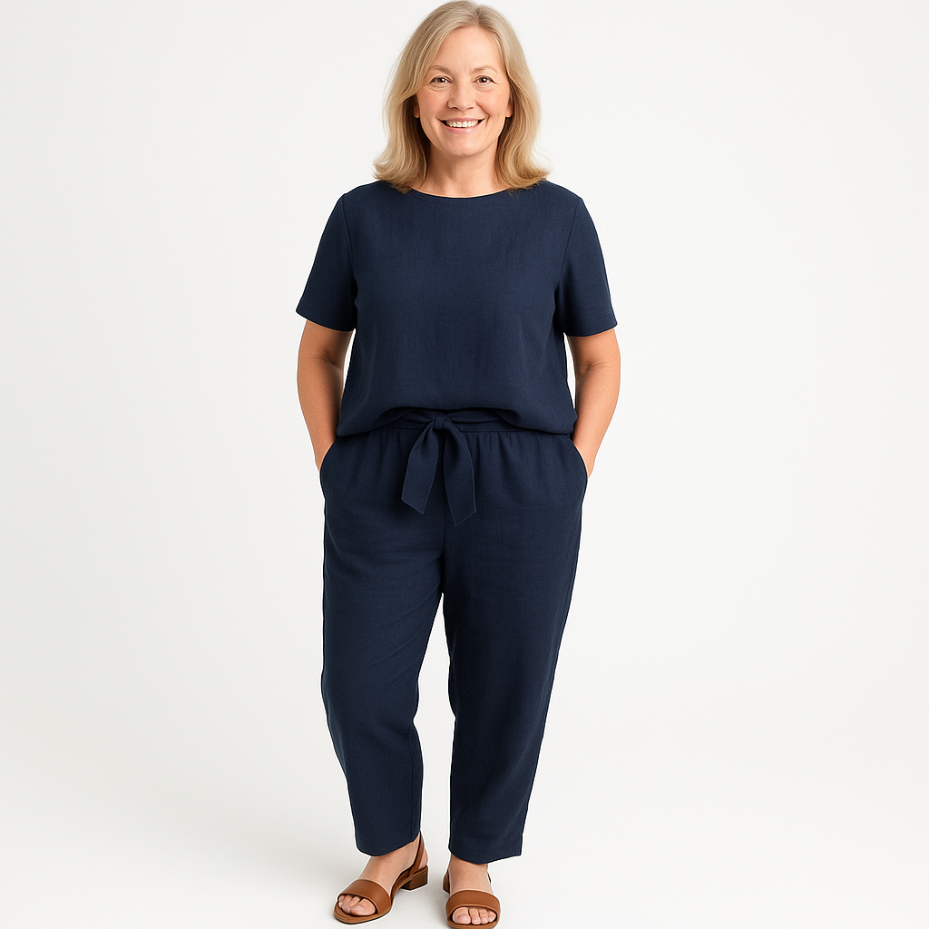 Nora | Co-ord Set with Tapered Trousers and Tie Waist Top