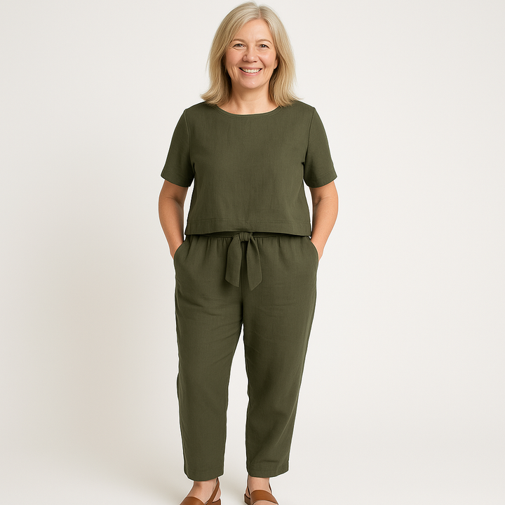 Nora | Co-ord Set with Tapered Trousers and Tie Waist Top