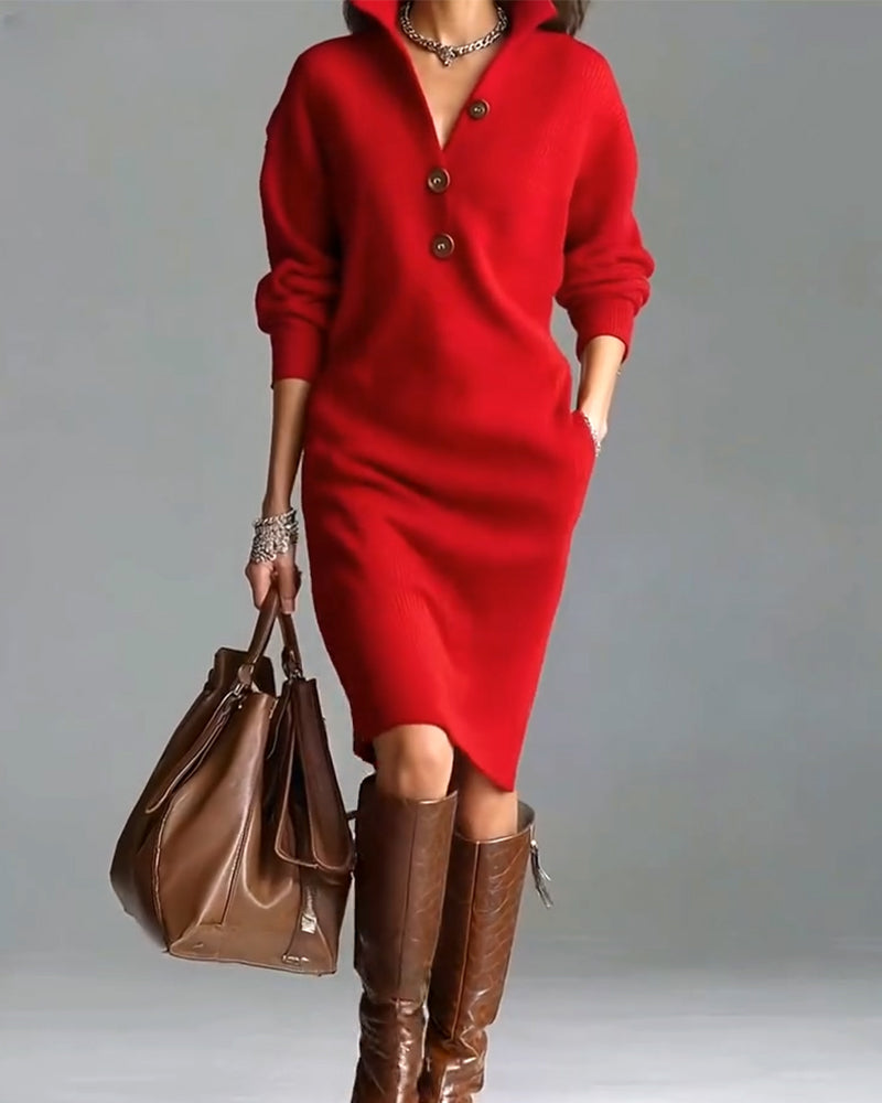 Lydia | Mini Cardigan Dress with Button Collar and Long Sleeves