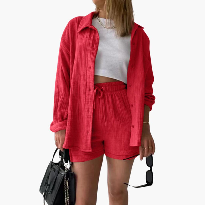 Zara | Crinkle Two-Piece Set with Oversized Shirt and Pull-On Shorts