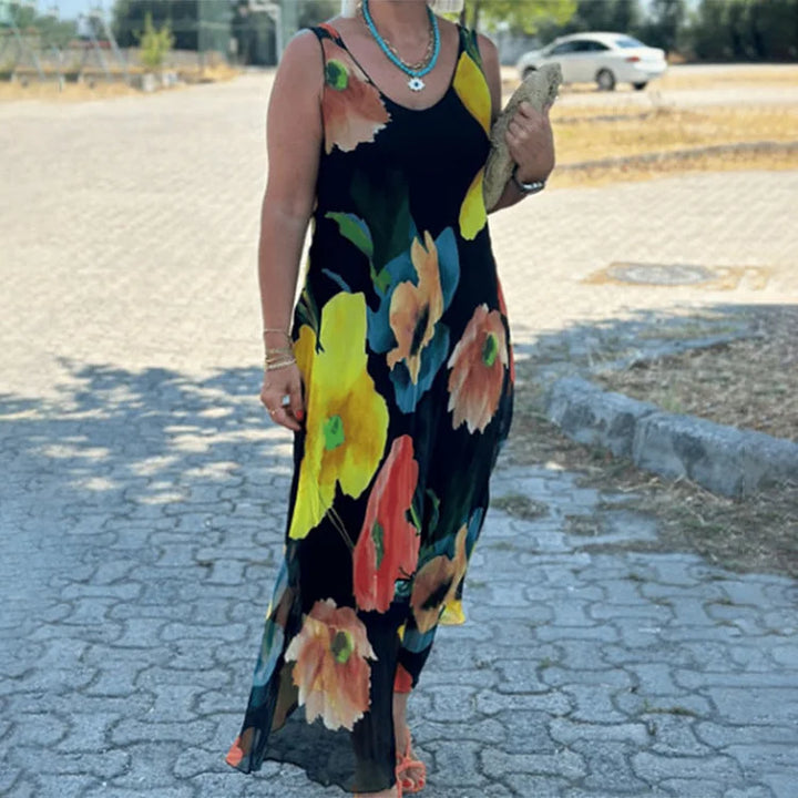Clara | Maxi Summer Dress with Floral Print and Spaghetti Straps