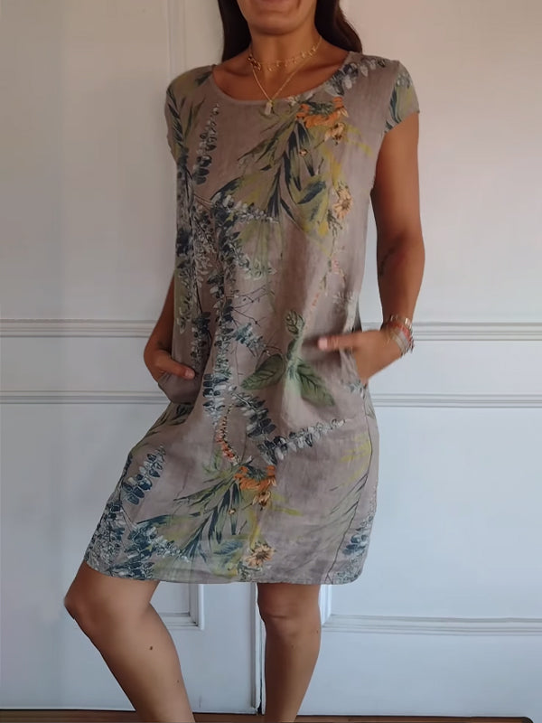 Gabriella | Midi Summer Dress with Tropical Print and Side Pockets