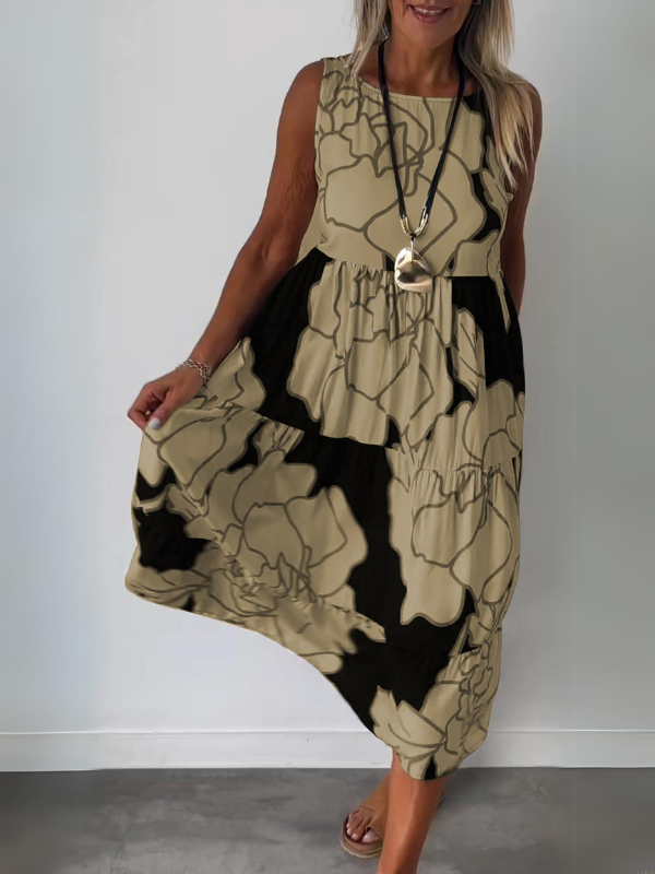 Amy | Midi Summer Dress with Abstract Print and Sleeveless Bodice