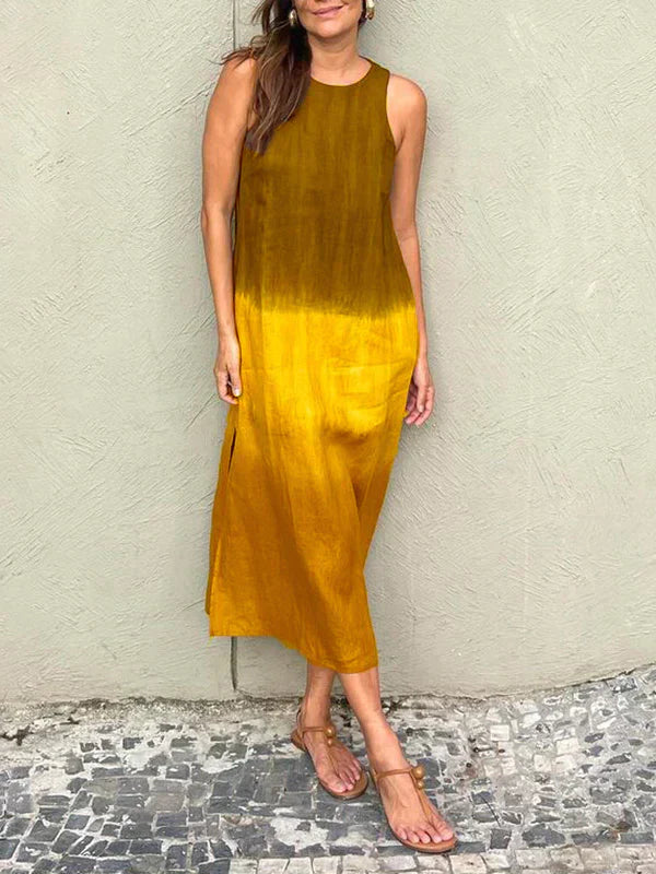 Victoria | Midi Summer Dress with Gradient Print and Sleeveless Bodice