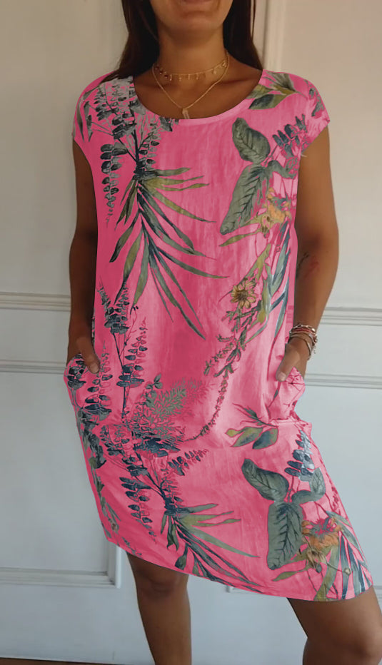 Gabriella | Midi Summer Dress with Tropical Print and Side Pockets