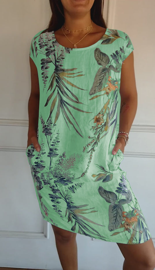Gabriella | Midi Summer Dress with Tropical Print and Side Pockets