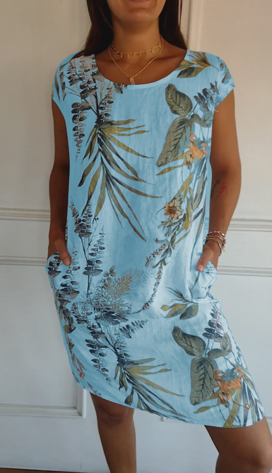 Gabriella | Midi Summer Dress with Tropical Print and Side Pockets