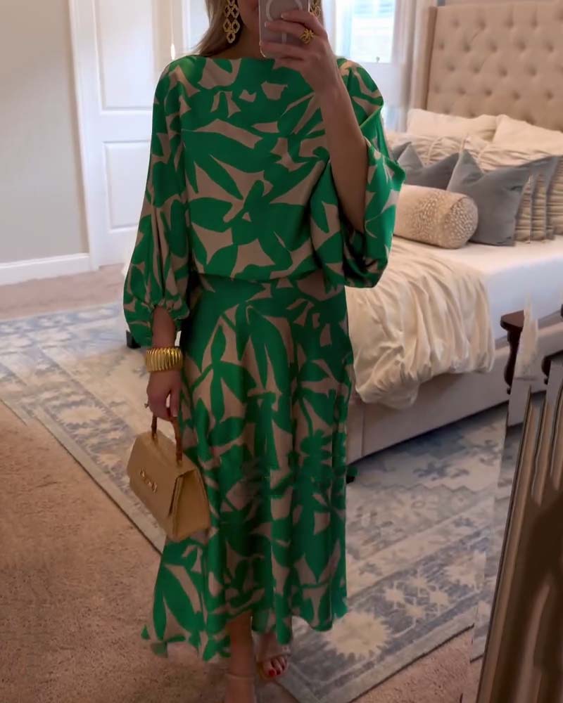 Demi | Matching Set with Abstract Print and Midi Skirt