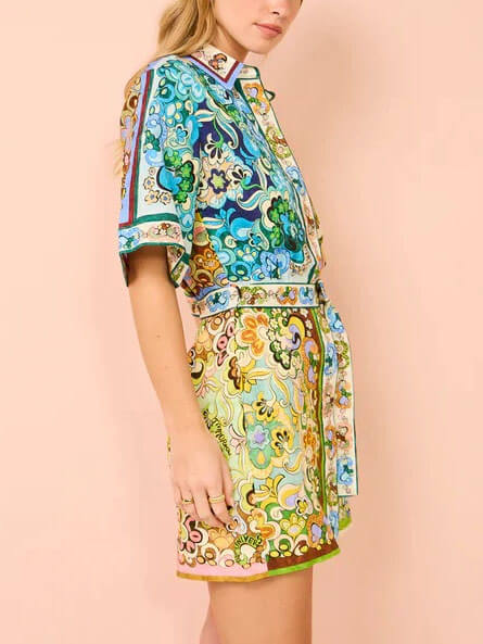 Kayla | Mini Shirt Dress with Boho Print and Belted Waist