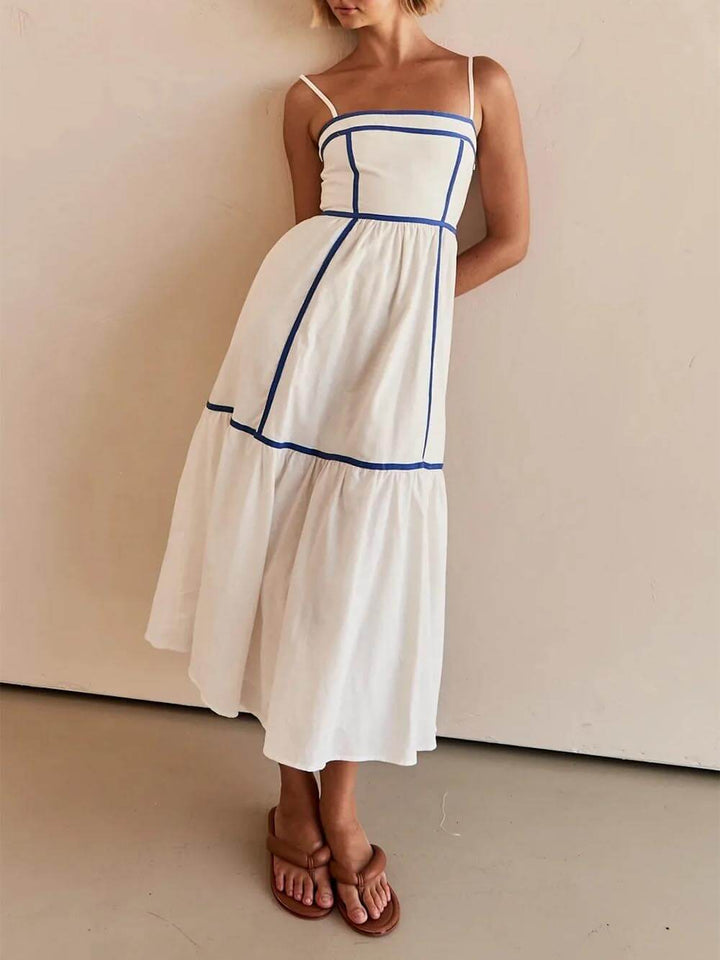 Faith | Midi Summer Dress with Square Neck and Contrast Trim