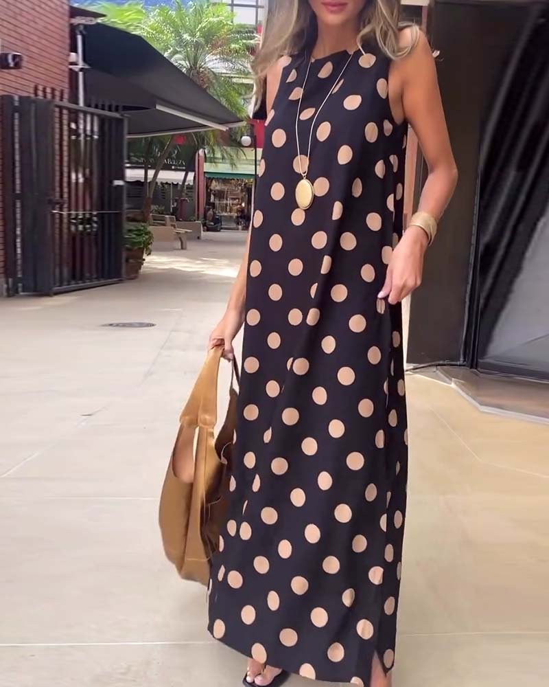 Vivian | Maxi Polka Dot Dress with Round Neck and Sleeveless Bodice