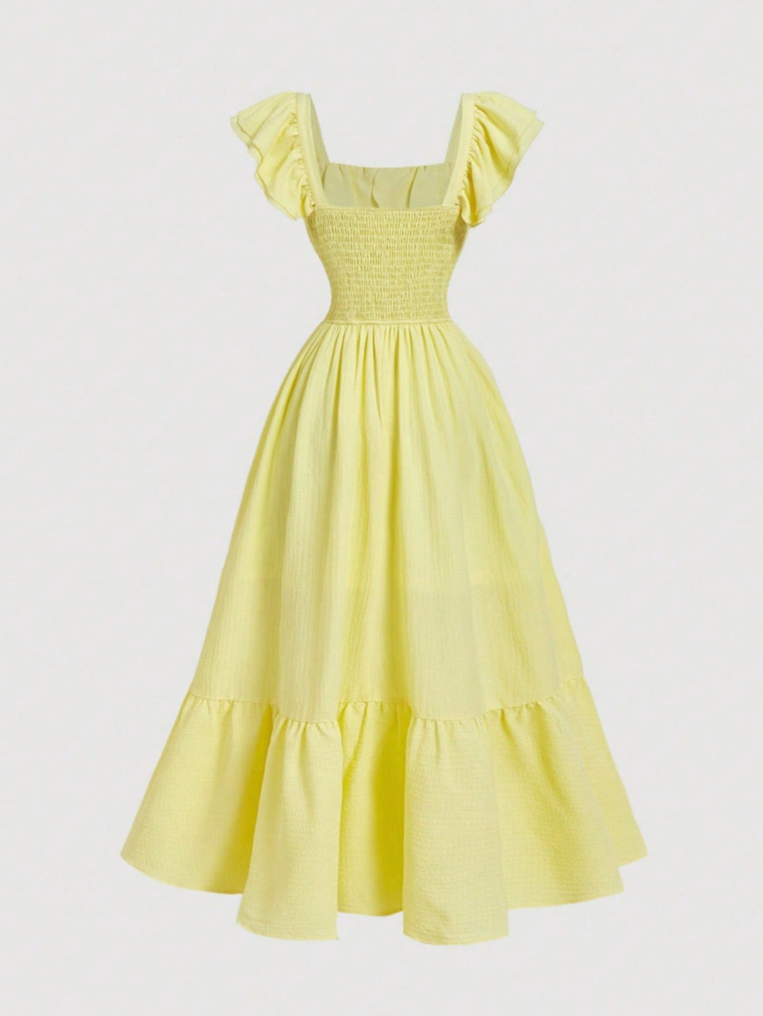 Karen | Midi Summer Dress with Square Neck and Ruffle Sleeves