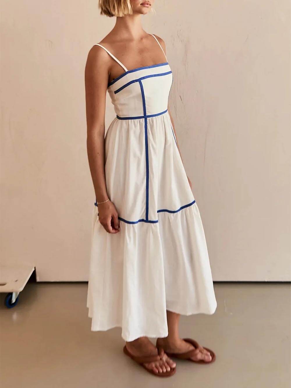 Faith | Midi Summer Dress with Square Neck and Contrast Trim