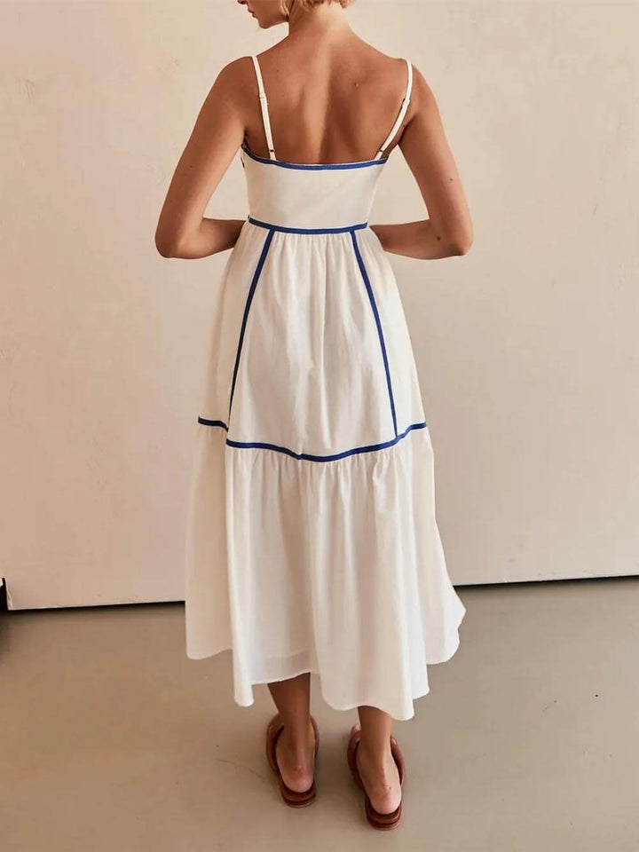 Faith | Midi Summer Dress with Square Neck and Contrast Trim