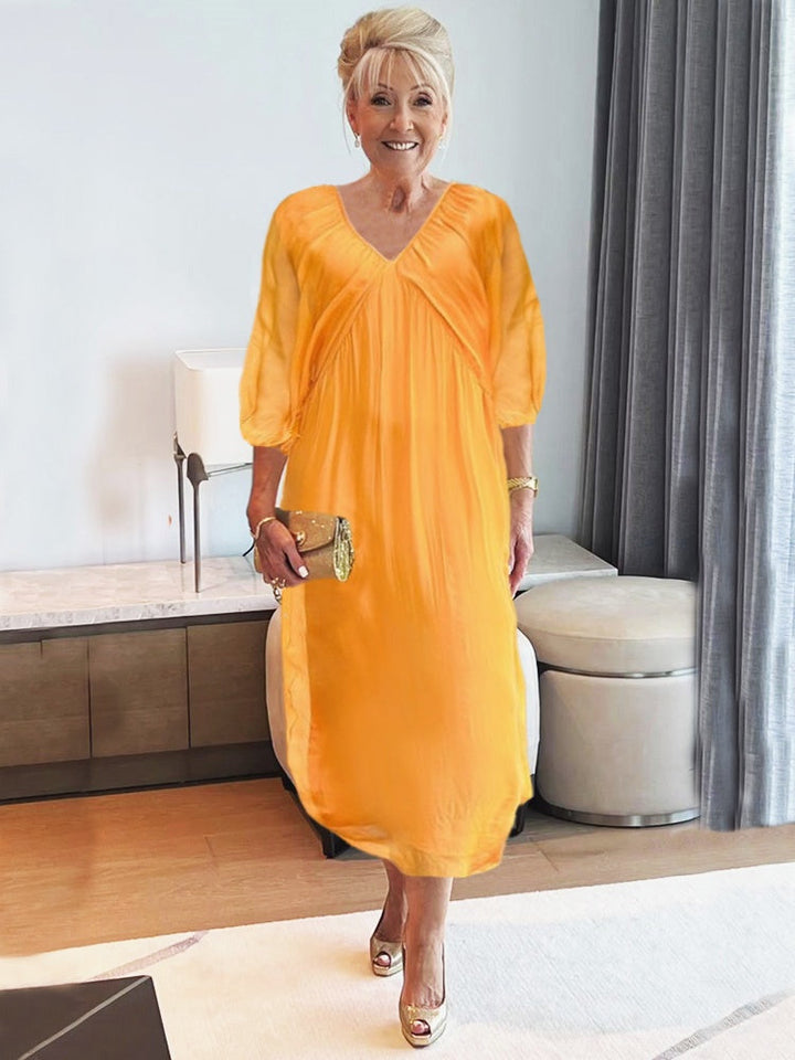Aurora | Midi Summer Dress with V-Neck and 3/4 Sleeves