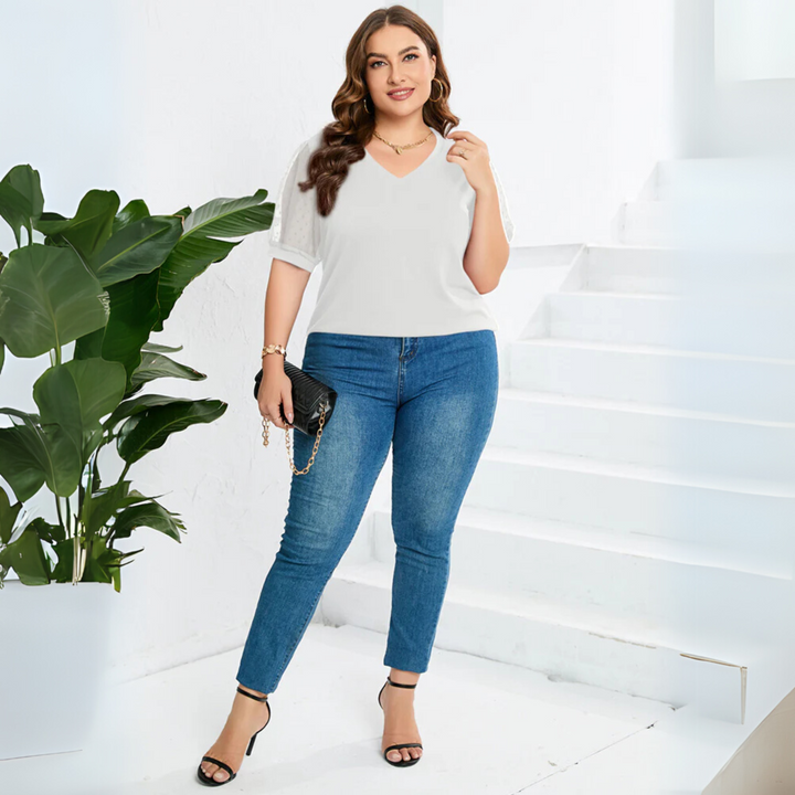 Ava | Puff Sleeve Top with V-Neck and Plain Finish