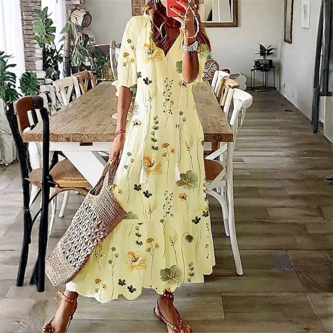 Bella | Boho Floral Maxi Dress Short Sleeve