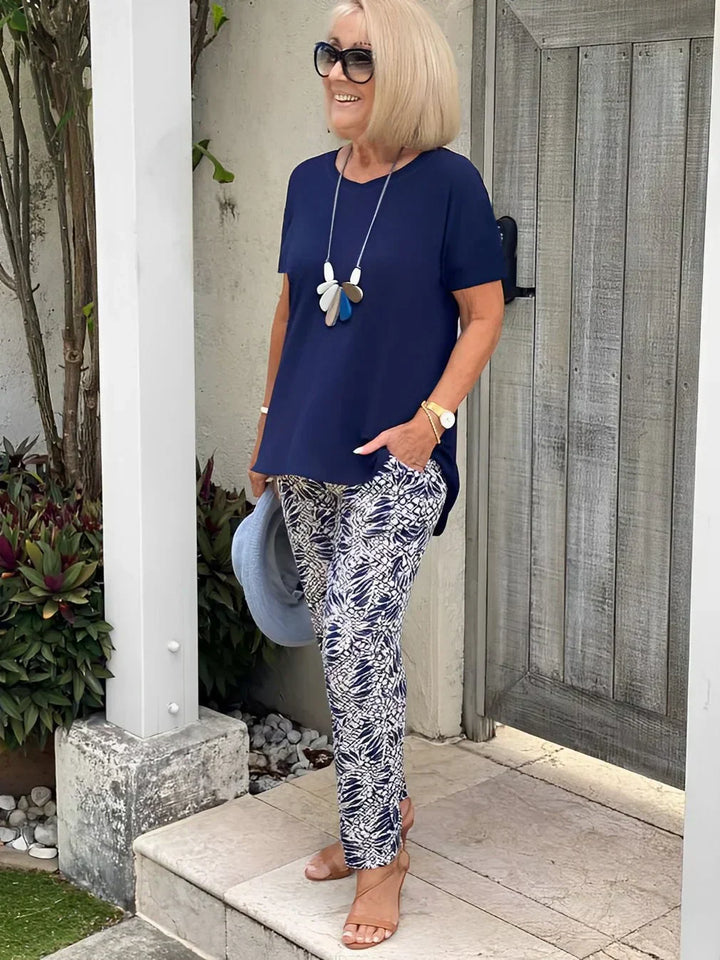 Vera | Matching Set with Abstract Print Trousers and Short Sleeve Top