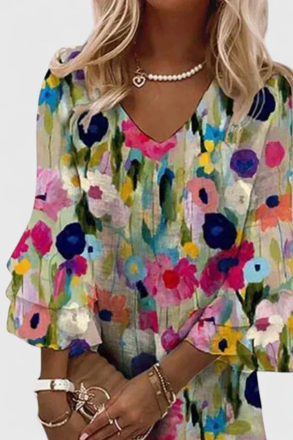 Elviera | Mini Summer Dress with Floral Print and V-Neck
