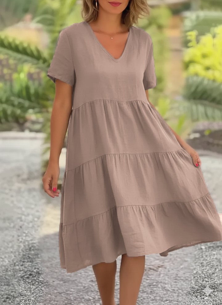 Julie | Midi Summer Dress with V-Neck and Tiered Skirt