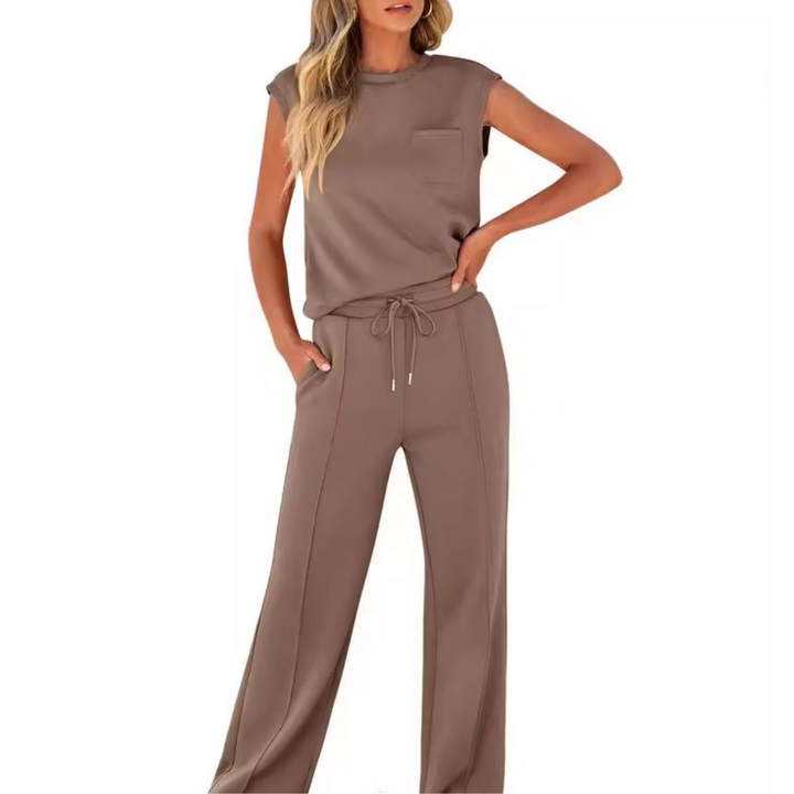 Cleo | Wide-Leg Trousers Set with Cap Sleeve Top and Drawstring Waist