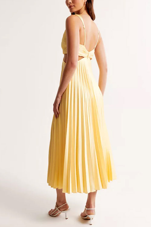 Caroline | Midi Wedding Guest Dress with V-Neck and Pleated Skirt