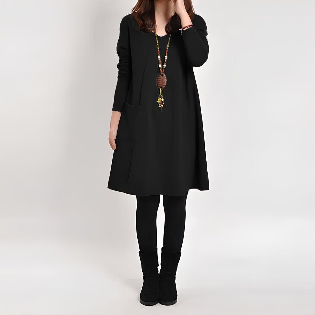 Angie | Midi Summer Dress with V-Neck and Long Sleeves