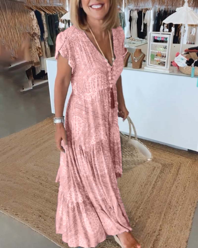 Melissa | Maxi Holiday Dress with Boho Print and V-Neck