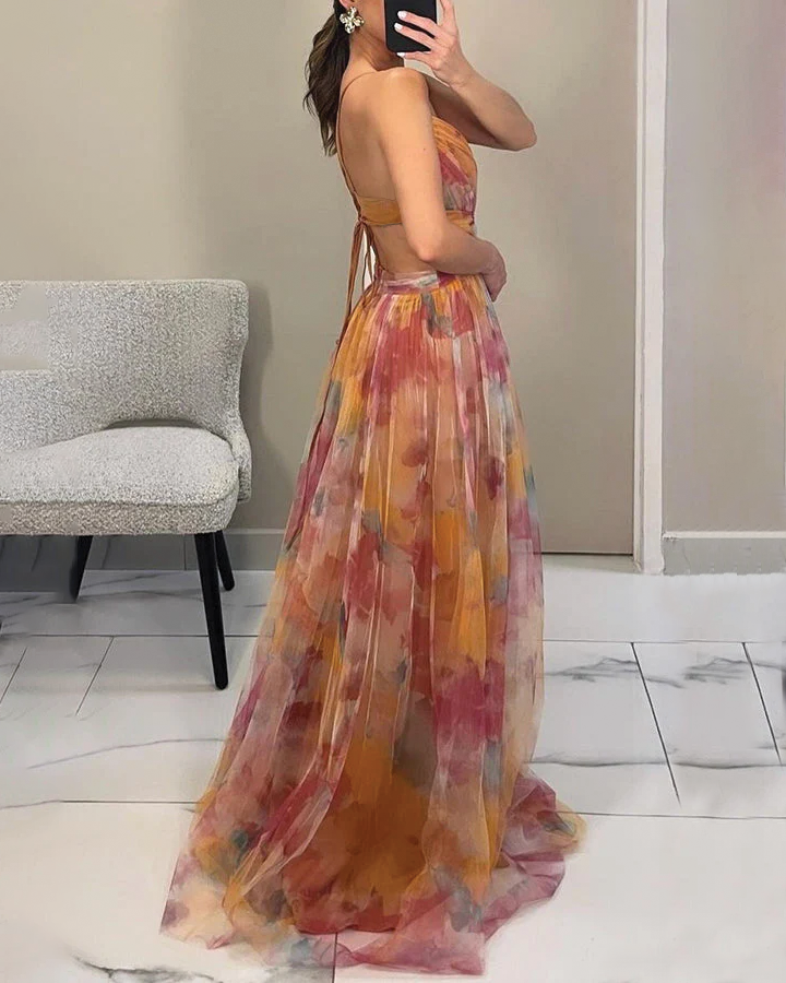 Ruby | Maxi Wedding Guest Dress with Floral Print and V-Neck