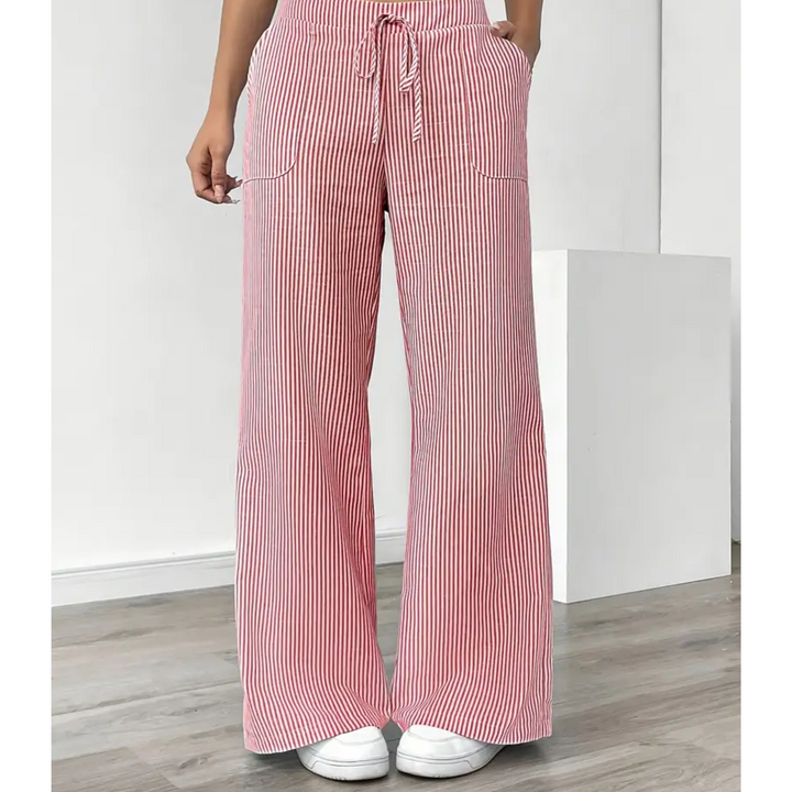 Sandy | Wide Leg Trousers with Striped Print and Drawstring Waist
