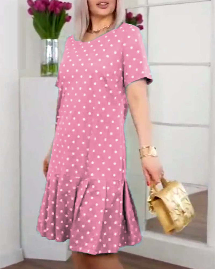Mia | Midi Polka Dot Dress with Round Neck and Ruffle Hem