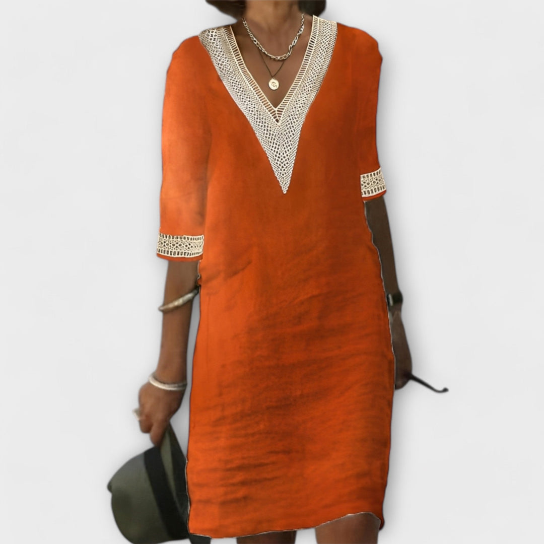 Lauren | Mini Summer Dress with V-Neck and Lace Trim