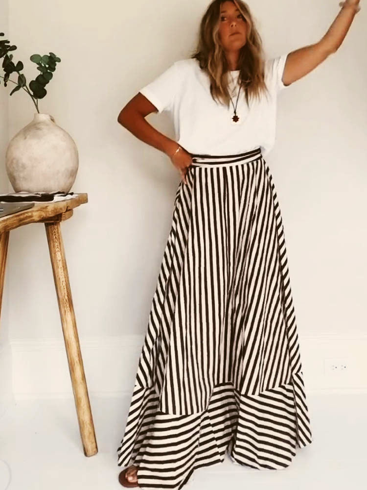 Yasmine | Maxi Summer Dress with Strapless Bodice and Striped Print
