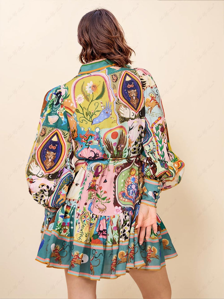 Eden | Mini Shirt Dress with Boho Print and Long Sleeves