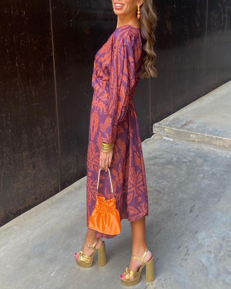 Beth | Midi Summer Dress with Boho Print and Long Sleeves