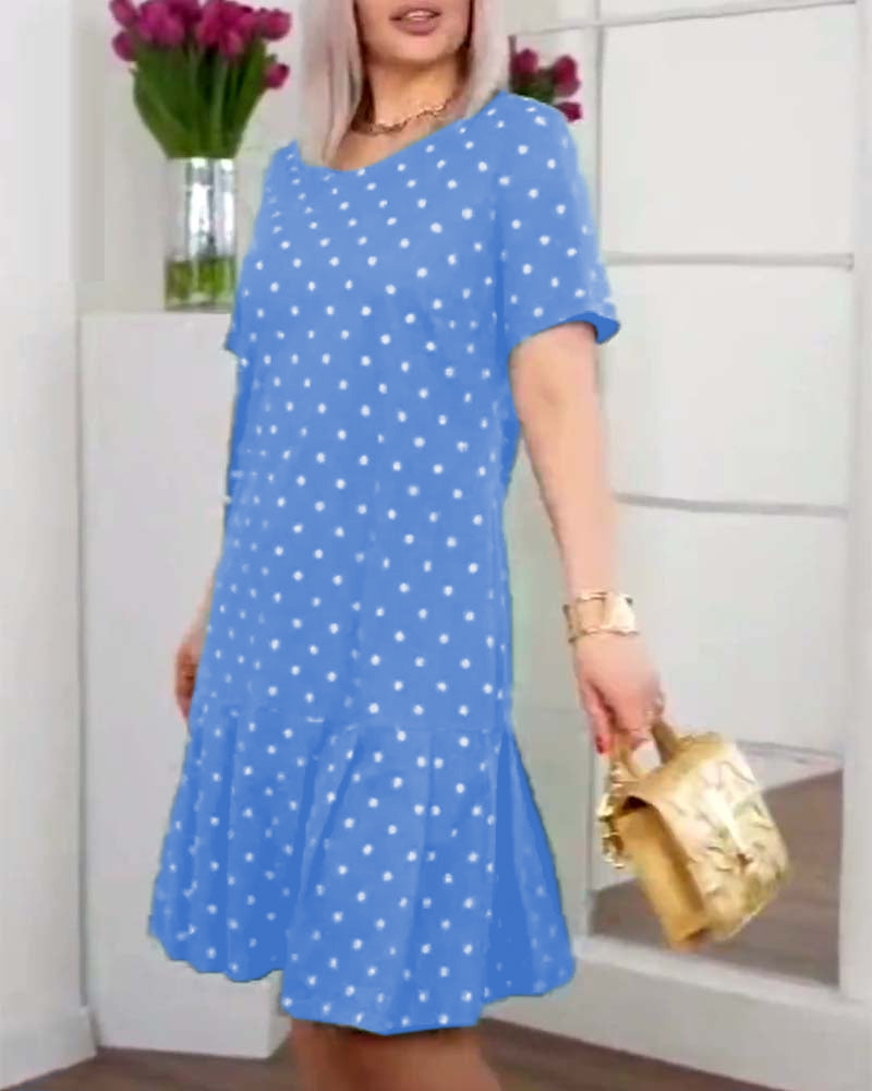 Mia | Midi Polka Dot Dress with Round Neck and Ruffle Hem