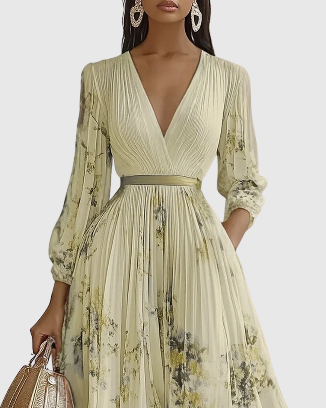 Rowena | Wedding Guest Maxi Dress Pleated V-Neck