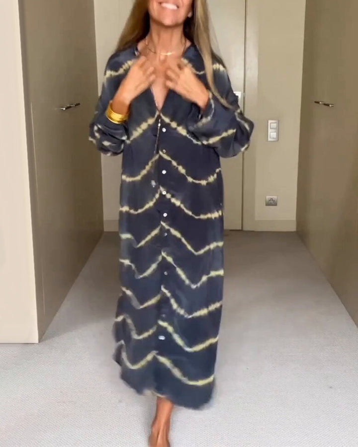 Lina | Midi Shirt Dress with Boho Print and Long Sleeves