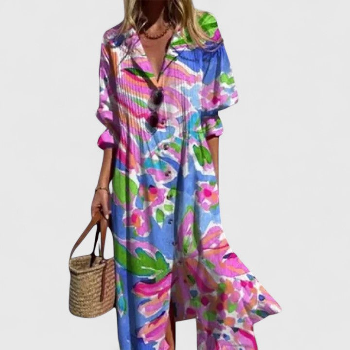 Paula | Boho Maxi Dress Botanical 3/4 Sleeve