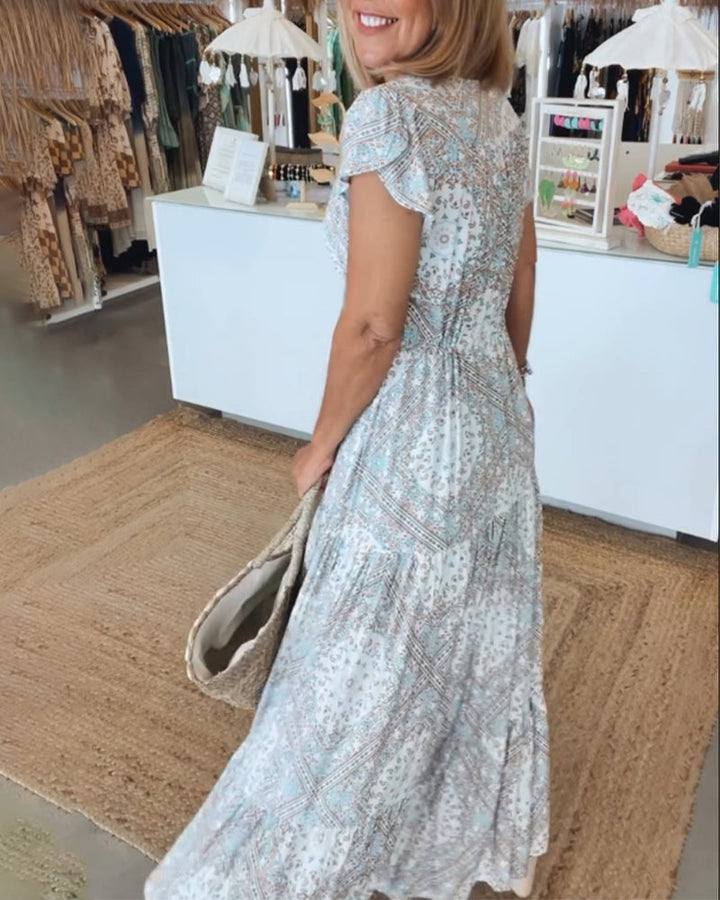 Melissa | Maxi Holiday Dress with Boho Print and V-Neck