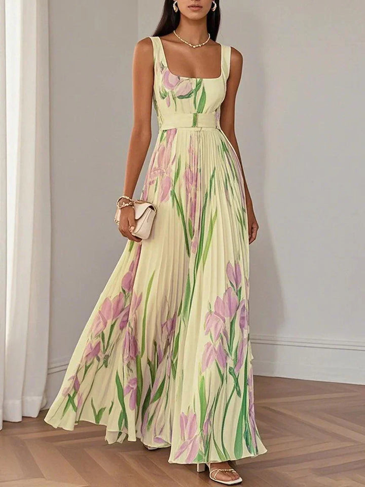 Tina | Maxi Wedding Guest Dress with Floral Print and Pleated Skirt