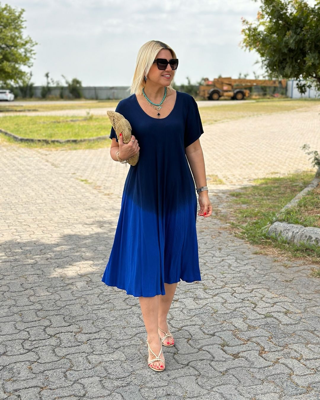 Sophie | Midi Summer Dress with Ombre Print and Round Neckline