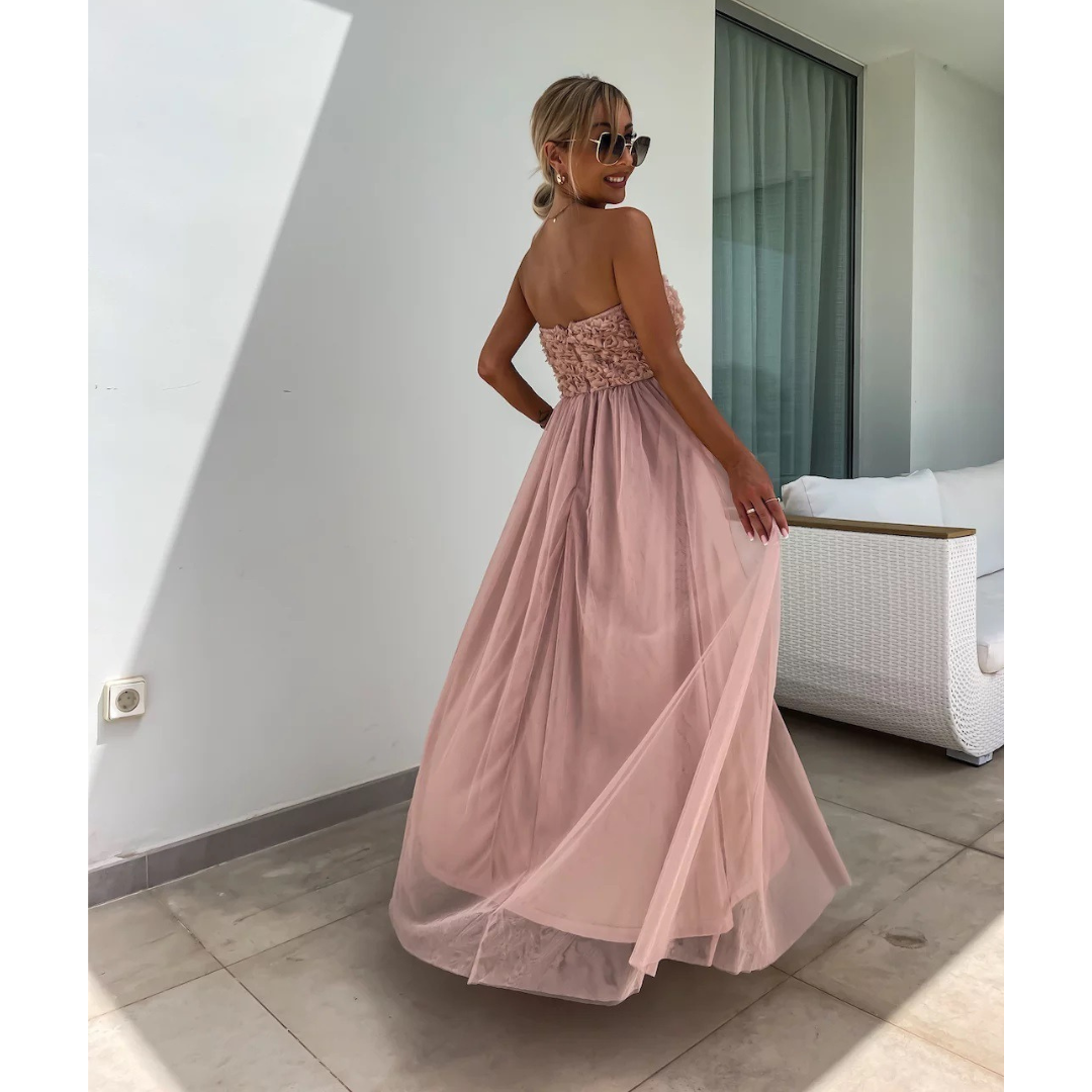 Olivia | Maxi Wedding Guest Dress with Strapless Bodice and Sequin Detail