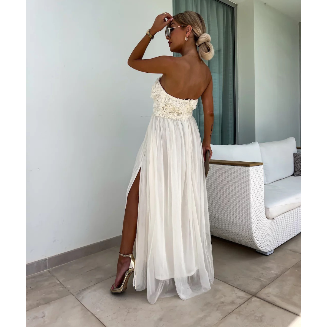 Olivia | Maxi Wedding Guest Dress with Strapless Bodice and Sequin Detail